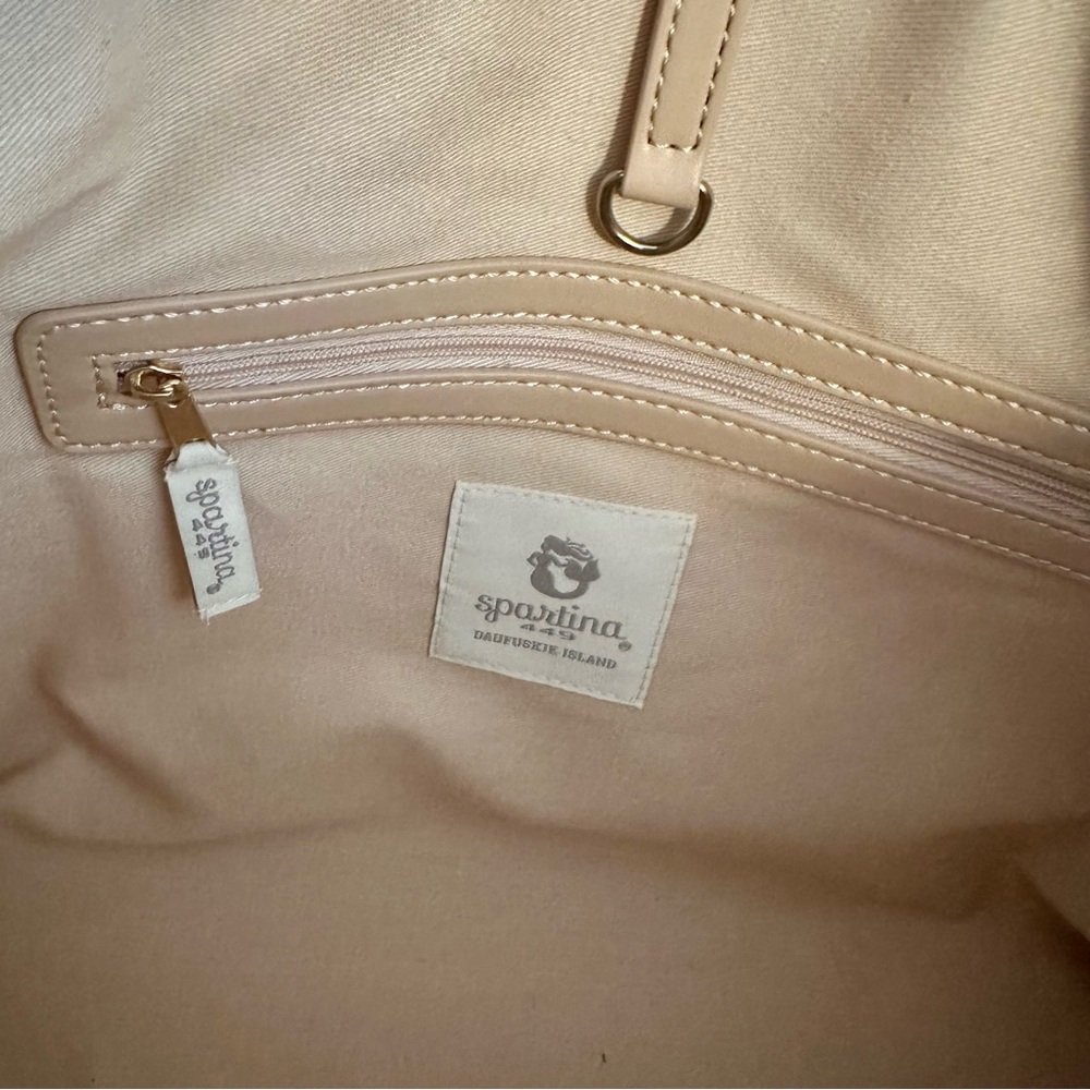Spartina 449 Palm Tote Bag Embroidered Canvas Leather Trim Fringe Top Coastal - Picture 10 of 11